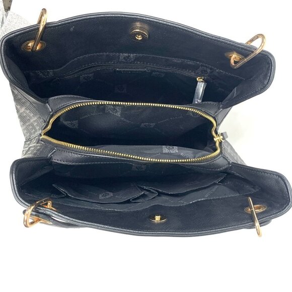 Anne Klein Shoulder Bag Textured Black Vegan Leather Gold Hardware 13"W x 11.5"H - Picture 9 of 9